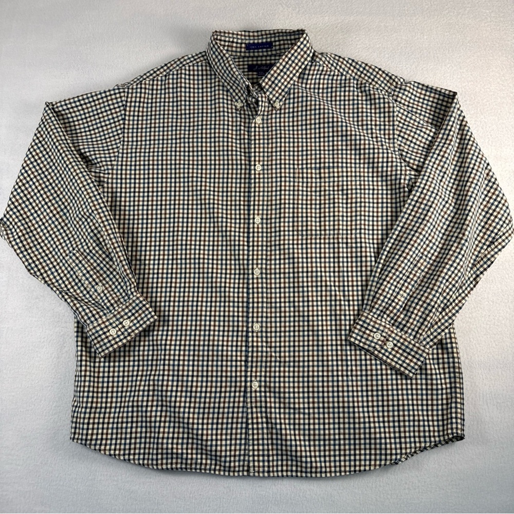 J Ashford Mens Shirt XXL Button Down‎ Long Sleeve Checker Blue Rust Red